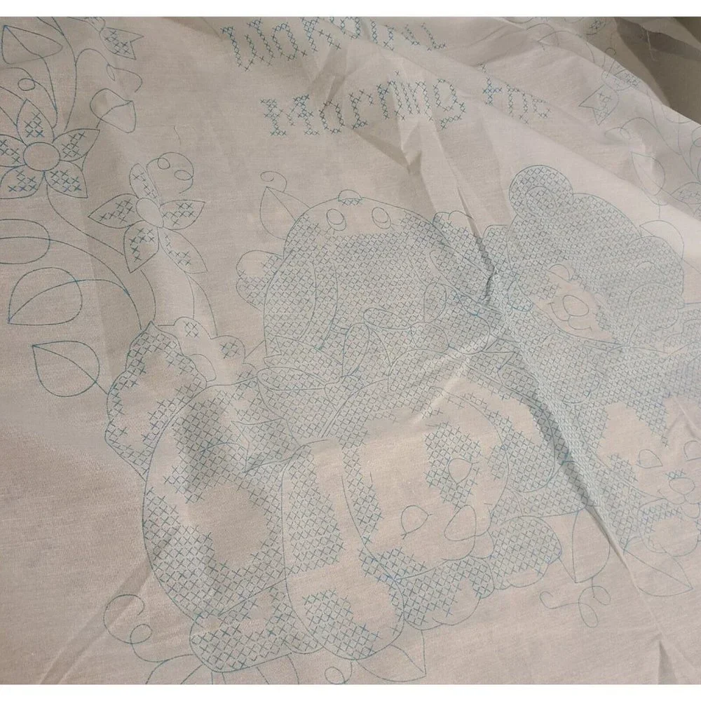 Vtg Cross Stitch Baby Crib Quilt Now I Lay Me Down to Sleep Cat Angel Dog Bear